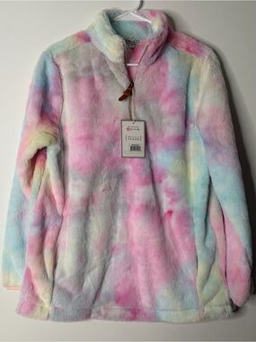 Kids Plush Tie-Dye Half-Zip Jacket - Pastel Multicolor